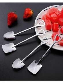 4pcs, Portable Stainless Steel Spoon, Creative Dessert Watermelon Spoon, Fruit Spoon Soup Spoon, Suitable For Outdoor Camping Picnic