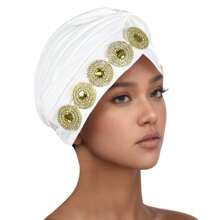 1pc New European & American Style Watermelon Pattern Pleated Hat With Rhinestone, Turban Head Scarf Hat - Multicolor - View 2