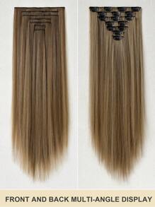 Extensiones de cabello con clip, 16 clips, 22 pulgadas, conjunto de 7 piezas, extensiones de cabello recto y largo con destellos marrón para mujeres, extensiones de cabello sintético y pelucas