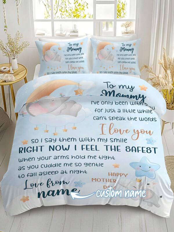 1 Set 3 pezzi di biancheria da letto personalizzata - Elefante sulla luna crescente (animale, comodo, regalo unico), elementi animali adorabili integrati nell'ambiente, adatto per la biancheria da letto della camera da letto