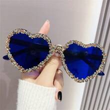 1 Pc New Fashion Rhinestone Heart Shaped Eyeglasses, Decorated Cute Glasses Suitable For Photo, Dance Party, Daily Use For Women For Summer Beach Vacation,Outdoor,Travel - Color Frame Color - View 4