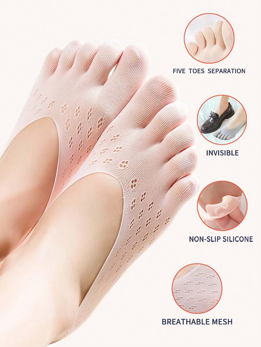 1/5 Pairs Women Invisible Toe Socks No Show Toe Separator Five Finger Non-Slip Low Cut Liner Socks - Multicolor - View 1