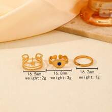 3 件/套可调节不锈钢金色星星和月亮硬币戒指套装 - 星月錢幣套裝 - 查看 5