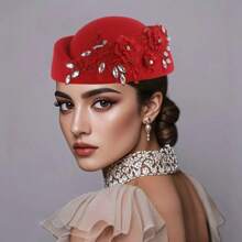 1Pc Felt Turban Hat Pillbox Hats For Women Derby Hat Fascinator Hats With Flower Embellished Elegant Ladies Tea Party Hats Vintage Beret Hat Decorated With Rhinestone Fashion Fedoras Cap For Cosplay Costume Accessories For Wedding Party Women Ladies Gift 2025 New Style.