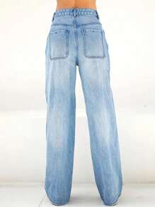 Teen Girl's All-Match Solid Pocket Casual Jeans