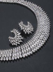 1 Set 3pcs Luxurious Cubic Zirconia Jewelry Set - Necklace And Earrings, Perfect Accessory For Wedding Dress, Evening Gown, Party, Ceremony, Bride
