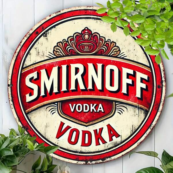 Smirnoff Vodka" Vintage Wall Art - 8x8 Inch Round Metal Sign For Home, Kitchen, Bar & Office Decor - Easy To Hang, Perfect For Room Decor Gifts Birthday Graduation