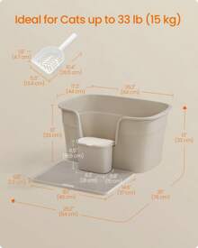 Feandrea Extra Large Cat Litter Box With Hide Sides, Includes Litter Catcher Board, Storage Box, Scoop, For Large Cats, Grey - Beige - View 6