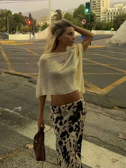 Women's Sexy Batwing Sleeve Knit Crop Top, Beach Style, Suitable For Christmas And New Year