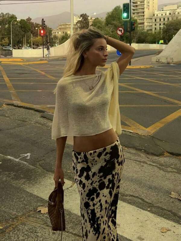 Women's Sexy Batwing Sleeve Knit Crop Top, Beach Style, Suitable For Christmas And New Year