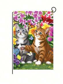 1pc Cute & Lively Cat Series Garden Flag, Decoration For Yard, Patio, Outdoor, Spring/Summer