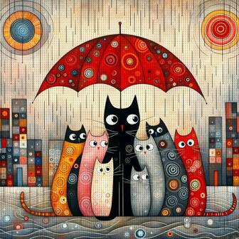 JOZYSH 1pc, 40x40cm/15.7x15.7in Cross Stitch Kit, Umbrella Cat Pattern, Living Room/Bedroom Wall Decor Handmade DIY Cross Stitch Set, Home Decor Art Gift, Includes Printed Pattern, Fabric, Threads, Needle And Instructions