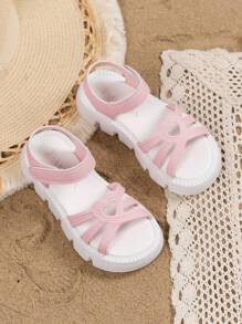 1 双儿童镂空心形可爱公主平底凉鞋，夏季 - 粉色 - 查看 2