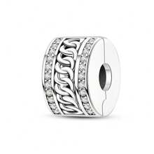 A 925 Silver Plated Bow Beaded Lucky Four-Leaf Clover Safety Buckle Beaded Flower Pattern Openable And Closable Bead Clip Plug Fixed Charms Suitable For Women Bracelets Bangles DIY Jewelry Making And Daily Outfit Matching Jewelry Decoration - Silver - View 16