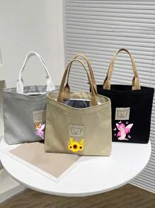 Aangepaste grafische student all-match tote bag, nieuwe canvas handtas, canvas tote bag-ontwerp voor dames, schattige tas met berenlogo