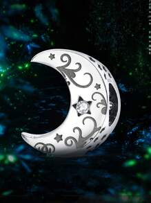 1pc Fashionable 925 Sterling Silver Cubic Zirconia Vine Moon Charm Bead For Women Fit Bracelets Bangles DIY Jewelry Making Party Gift Fine Ladies Jewellery