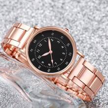 2pcs/Set Women's Watch Rose Gold Stainless Steel Round Shaped Dial Quartz Watch And Alloy Bracelet,Suitable For Daily Wear Holiday For Women Party,Holiday,Birthday Wear Or As Sisters,The Best Gift For A Lady