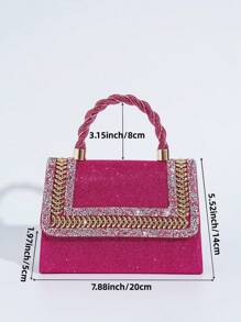 闪光扭曲水钻装饰手提包，宴会派对链条单肩包，奢华女士时尚风格晚装包，适合派对