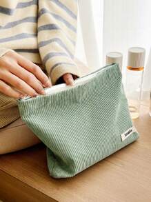 1 pieza Bolsa de maquillaje de pana (sin colgante de pollo), bolsa de aseo de viaje, estuche de lápices, bolsa de almacenamiento, estilo minimalista, textura suave, tela duradera, uso versátil, de vuelta a la escuela, mujeres, estudiantes, maestros, con estilo, práctico, portátil, ligero, funcional, regalo para ella, regalo de graduación, regalo de cumpleaños, para vacaciones en la playa, colección de baño, colección de dormitorio, gran capacidad.