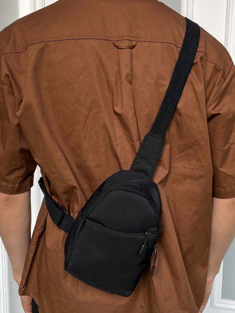 Solid Color Nylon Fabric Fashion Versatile Minimalist Sporty Men's Chest Bag, New Spring Collection, Travel Style, Minimalist Casual Men's Chest Bag