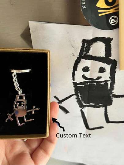 Custom Actual Kids Drawing Keychain, Personalized Photo Artwork Keyring, Memorial Gift For Dad, Car Hanging Accessories, Christmas Ornaments, Colorful, Cute, Adorable, Funny, Kawaii, Y2K, Stylish, Customized, Ideal Gifts For Him, School Supplies, For Teacher Gifts, For University, For Colleague, For Dorm Rooms, For Teacher, For Boys And Girls, For Teenagers, Junior High School Students, Middle School Students, High School Senior High School Students, College Students, University Students, Customized Keychains & Accessories, Easy Comfort