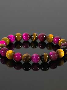 8 毫米天然石玫瑰红虎眼石串珠手链勇气、信心、保护瑜伽冥想珠宝适合女性男性 - 负能量 - 彩色 - 查看 3