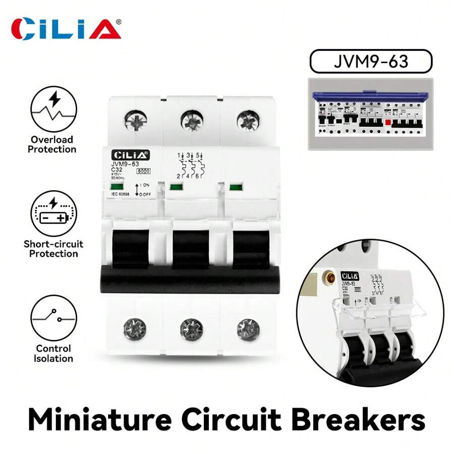 CILIA 1/2/4pz Interruttore automatico 3P 16A 400V 6kA Curva C C10/16/20/25/32/40/50 - Connessione DIN universale per qualsiasi quadro elettrico