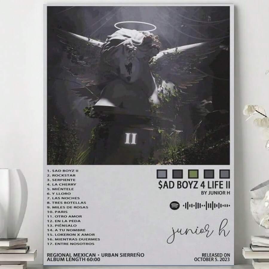 Póster enmarcado del álbum de Junior H Imagen artística mural Pintura Póster Impresión en lienzo Pósteres Obras de arte Decoración de dormitorio y sala de estar - Enmarcado - Ver 1