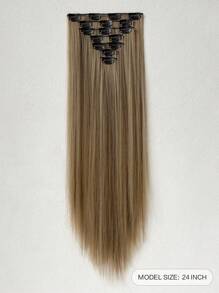 Extensiones de cabello con clip, 16 clips, 22 pulgadas, conjunto de 7 piezas, extensiones de cabello recto y largo con destellos marrón para mujeres, extensiones de cabello sintético y pelucas