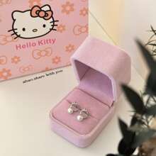 Sanrio 1pc Sanrio Brand Cultured Pearl Necklace Set With Earrings, Rhinestone Kitty Cat Pendant Necklace, Gifts For Girlfriend, Birthday, Best Friends