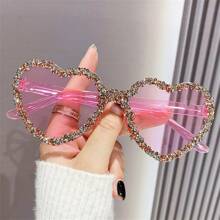 1 Pc New Fashion Rhinestone Heart Shaped Eyeglasses, Decorated Cute Glasses Suitable For Photo, Dance Party, Daily Use For Women For Summer Beach Vacation,Outdoor,Travel - Color Frame Color - View 12