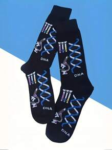 Calcetines de tripulación de moda científica para hombres con impresión de microscopio y ADN genético con inspiración de laboratorio