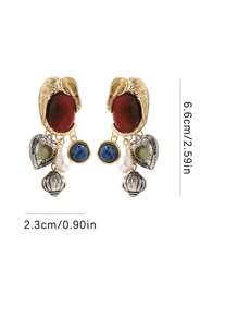 复古优质仿珍珠宝石动物金属象形吊坠耳环