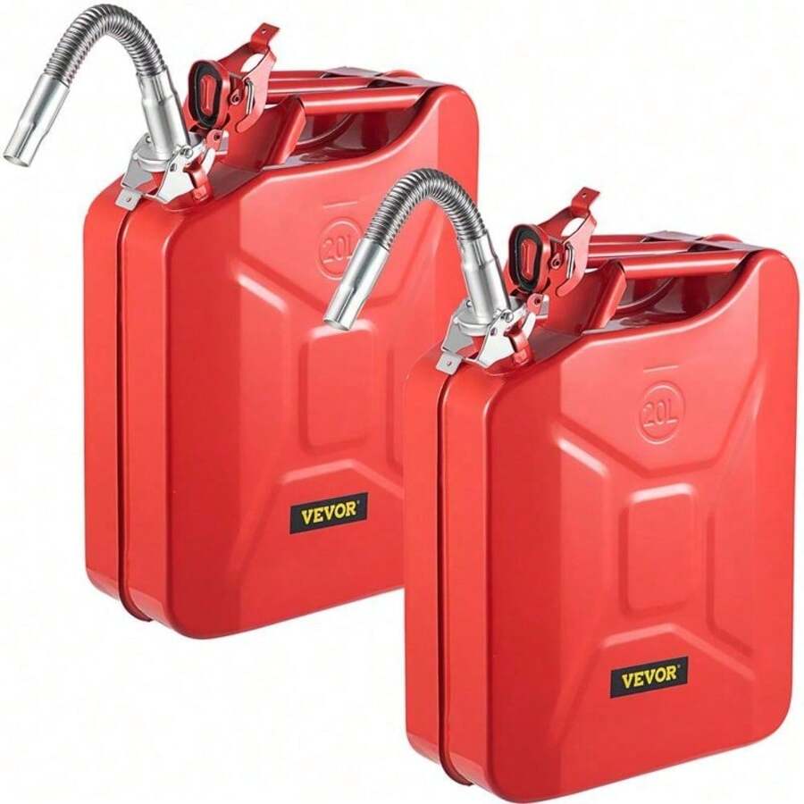 RJerry Fuel Can, 5.3Gal / 20L Portable Jerry Gas Can With Flexible Spout System, Rustproof & Heat-Resistant Steel Fuel Tank For Cars Trucks Equipment Bottles Organiser - 紅色-2件 - 查看 1