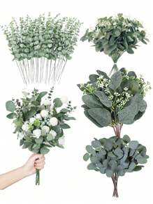 10/20 Piezas Ramitas de hojas de eucalipto a granel con tacto natural, ramas artificiales de hojas de eucalipto de dólar plateado. Ramos secos de eucalipto falso para hacer tus propios ramos, centros de mesa, decoración del hogar y arreglos florales para boda