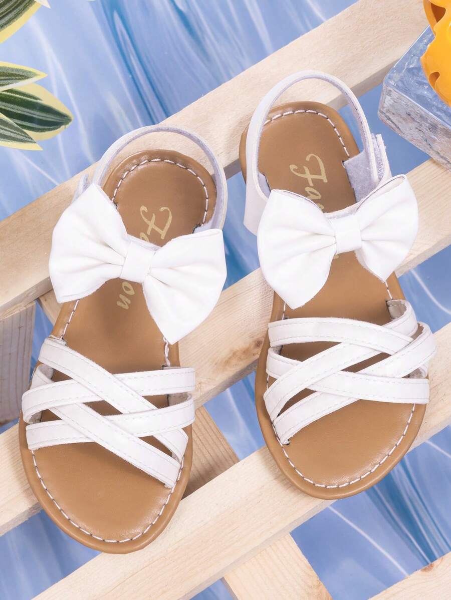 夏季蝴蝶结公主鞋，时尚百搭交叉编织平底凉鞋，柔软鞋底，舒适魔术贴休闲鞋