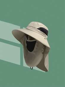 1 pieza Gorro protector de color liso de poliéster desmontable para cara y cuello, sombrero de cubo de verano con ala ancha para hombres