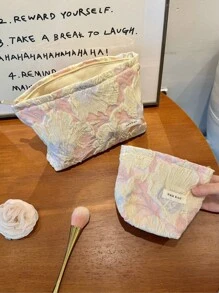 Bolsa de cosméticos de moda Y2K, 1 pieza/Set bolsa de maquillaje de viaje casual con estampado floral rosa y blanco, organizador de cosméticos grande y pequeño, bolsa de aseo para mujer, monedero, portalipos, gafas, teléfono, soporte para pinceles, clutch para primavera/verano