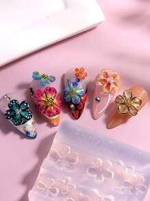 3D Silicone Mold Bow Flower Heart Nail Art Decorations Nails DIY Design Nail Mold Stamping Plate Manicure Mold For Nail Design Floral Nail Molds Spring Flower Nails Carved Acrylic Mold Blossom Petals