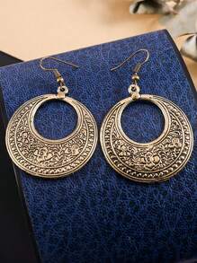 1 Paar Retro-Stil kreisförmige Totem-Anhänger Ohrringe, antik-silberne Ohrringe, antik-bronze Ohrringe, geeignet für den täglichen Gebrauch von Frauen