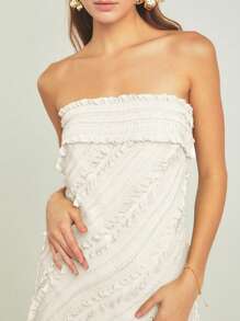 碎花连衣裙，女士夏装，白色毕业礼服 - 杏色 - 查看 3