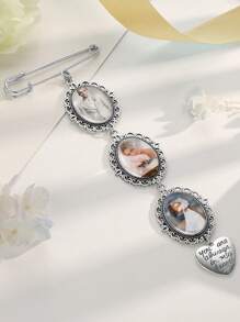 1pc Custom Bridal Bouquet Charm,Flower Bouquet Photo Charm,Wedding Memorial Keepsake,Memory Remembrance Pin,Wedding Memorial Gifts,Personalized Gift For Groom From Bride On Wedding Day, Custom Photo Boutonniere Lapel Pin, Groom Memorial Photo Lapel Pin In Gold Custom Memorial Photo Boutonniere Lapel Pin Brooch