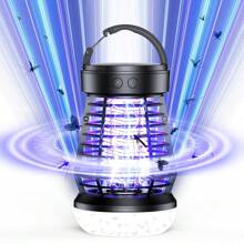 Luz eléctrica para campamento, mata mosquitos eléctrico portátil recargable USB, 2 en 1 insecticida - para uso interior y exterior, mata mosquitos + modo de luz de campamento - mata polillas, avispas, mosquitos, etc., mata mosquitos recargable y luz de campamento, trampa de insectos UV 2000V, trampa de luz 395NM y atracción de insectos 720°, para uso interior y exterior, cubre 300 pies cuadrados