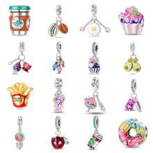 1pc Silver Plated Cake Afternoon Tea Pendant Candy Pendant Poached Egg Pendant French Fries Pendant Donut Pendant Coffee Pendant Suitable For Original 3mm Bracelets And Bangles DIY Beads Suitable For Ladies Birthday Fine Jewelry Gifts