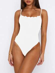 Women's Lace Patchwork Minimalist Casual Bodysuit, Black, Spring/Summer - White - View 3