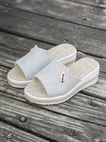 Girls' Casual Solid Color Open Toe Sandals, Thick Sole Rope Platform Wedge Slippers, Suitable For Summer Indoor And Outdoor Wear (Run Small)