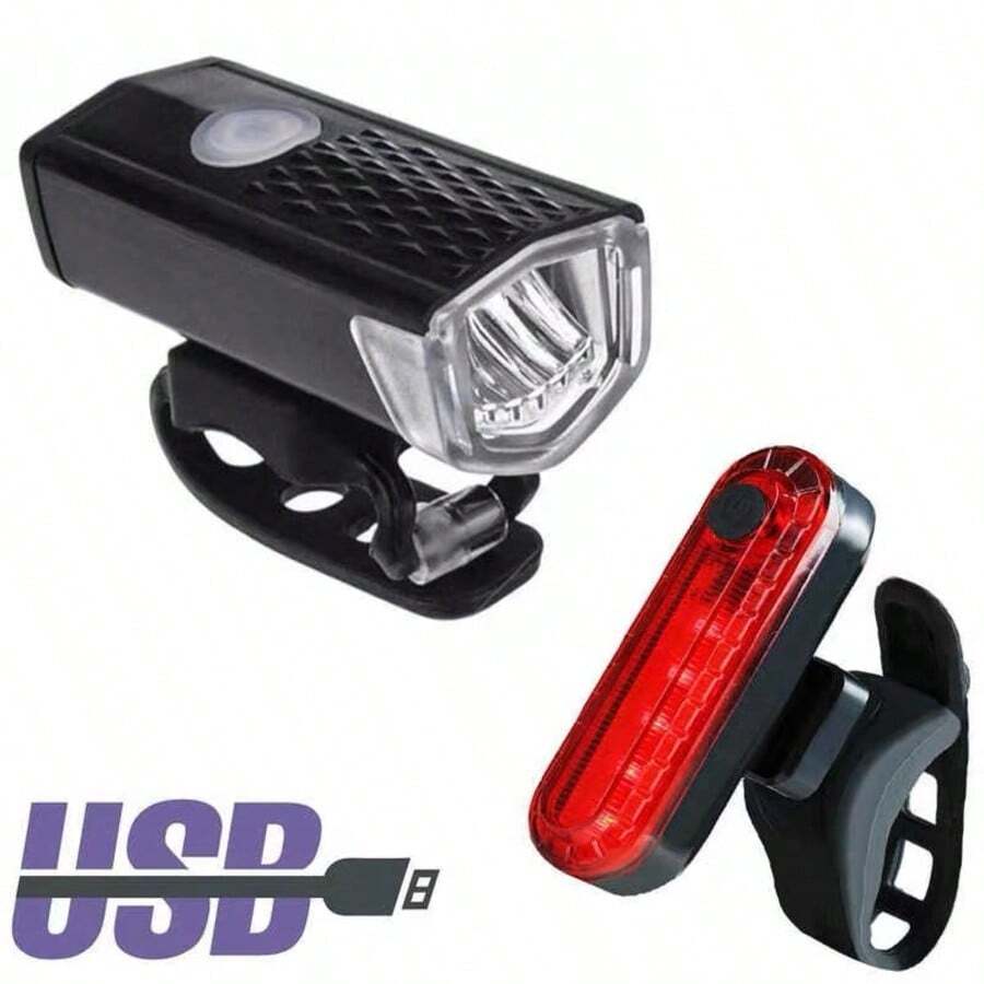 Juego de luces delantera y trasera para bicicleta con carga USB, luz de advertencia para seguridad en el ciclismo, luces para bicicleta. - aleatorio - Ver 1