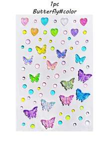 1 件多色蝴蝶珍珠贴纸美人鱼自粘装饰贴纸闪亮水晶宝石贴纸装饰发饰 DIY 装饰配件