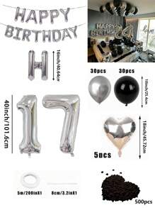580pcs Black & Silver Balloon Garland Birthday Set, 40" Oversized Foil Number Balloons, Black Rose Petals, Suitable For Men & Women 16th, 18th, 20th, 21st, 25th, 30th, 35th, 45th Birthday Party Decorations