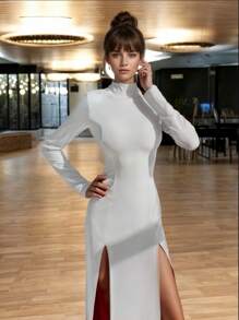 Women's Sexy Side Slit Long Sleeve Bodycon Fashion Dress - 白色 - 查看 1